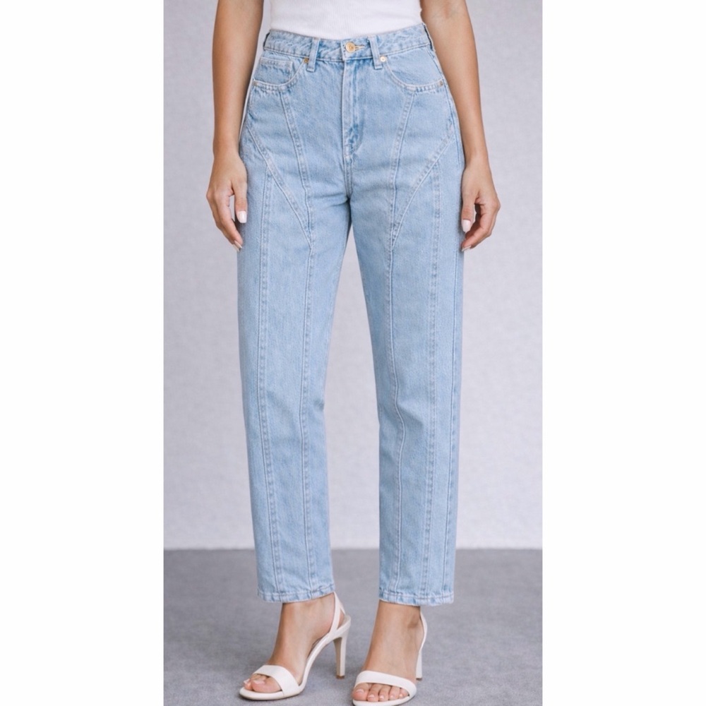 ZARA • Light Wash Denim Paneled High-Waisted Straight Leg Jeans, 2